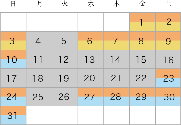 開館スケジュール 5月